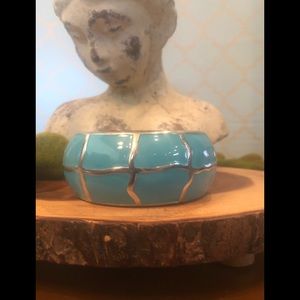 Turquoise and Silver Enameled Hinged Bangled Bracelet
